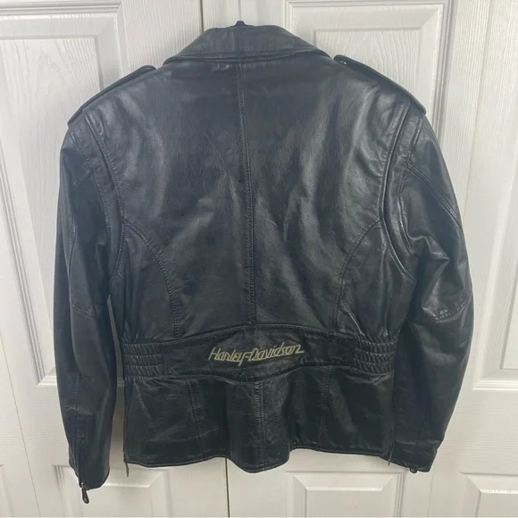 Harley Davidson Leather Jacket Women XS ZIP Out Liner Riding Black Off Center 50 - Picture 5 of 10